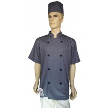 A132鐵灰中山領雙排扣長袖廚師服  XL