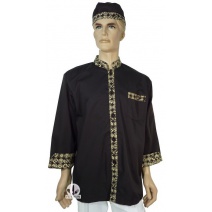 黑中山單排長袖廚師服(領.袖.口袋.門襟配小圓圖騰)