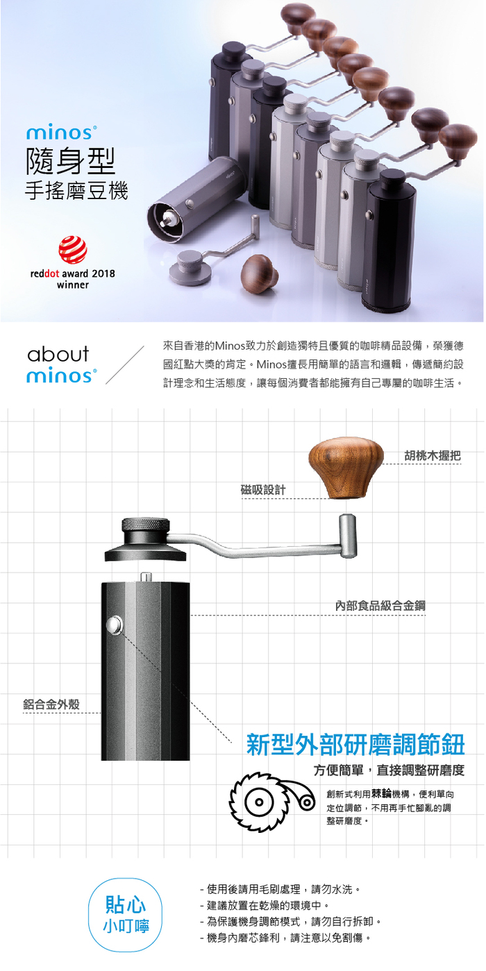 MINOS 磨豆機 灰色 黑金色