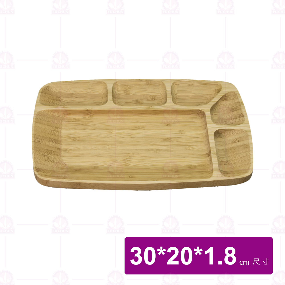 【菊川本味】斜邊竹餐盤-長方六格 30x20x1.8cm/M113-3