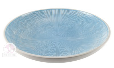 太陽花圓深皿(白+淺藍) E5013 33*6.5cm