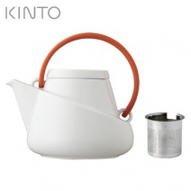 【日本KINTO】RIDGE 白壺紅色把手附不銹鋼濾網-750ml