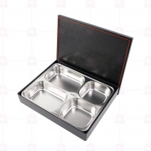 四格便當盒(不銹鋼內格)-木紋 30.3x24.3xH5.7cm