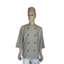 A140卡其中山領雙排扣七分袖廚師服  4L