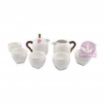 B480-51靛窯白巧圓融雙層杯8入壺組(精