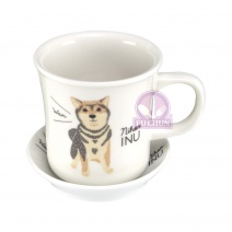 148043 柴犬馬克杯盤組 Φ8.6xH9.1cm/Φ10.5xH2.3cm