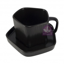 啞光幾何杯+碟-黑 10x9.6xH7cm+14.2x14.7xH1.8cm