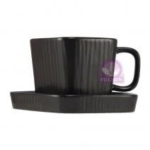 啞光幾何杯+碟-黑 10x9.6xH7cm+14.2x14.7xH1.8cm