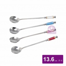 水鑽鑲金咖啡匙-銀/水藍/粉紅/紅-13.6cm(單入)