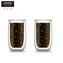 【仙德曼 SADOMAIN】雙層玻璃咖啡直杯(2入)350ml-印花