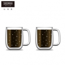 【仙德曼 SADOMAIN】雙層玻璃咖啡耳杯(2入)450ml-印花