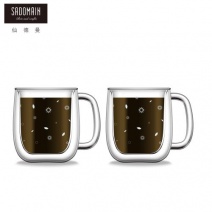 【仙德曼 SADOMAIN】雙層玻璃咖啡耳杯(2入)350ml-印花