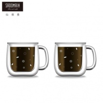 【仙德曼 SADOMAIN】雙層玻璃咖啡耳杯(2入)250ml-印花
