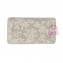 灰色百花紋 小費盤 19.5x10.5xH1.5cm