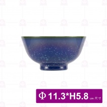 【大同磁器】窯變飯碗-藍底白點Φ11.3xH5.8cm