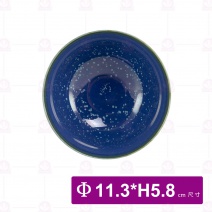 【大同磁器】窯變飯碗-藍底白點Φ11.3xH5.8cm