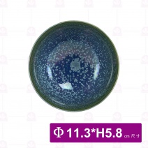 【大同磁器】窯變飯碗-綠藍底白點Φ11.3xH5.8cm