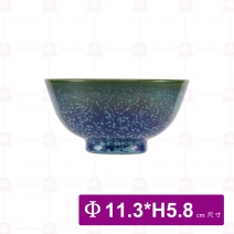 【大同磁器】窯變飯碗-綠藍底白點Φ11.3xH5.8cm