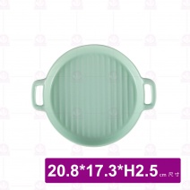 8吋線紋圓形雙耳烤盤-綠 20.8(含耳)x17.3xH2.5cm