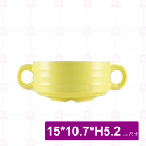 4吋雙耳條紋湯盅-黃 15(含耳)x10.7xH5.2cm