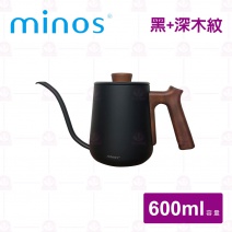 【MINOS】 手沖壺-600ml 黑+深木紋37-1(水轉印)