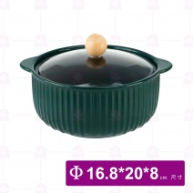 條紋泡麵碗附蓋(綠色)