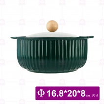 條紋泡麵碗附蓋(綠色)