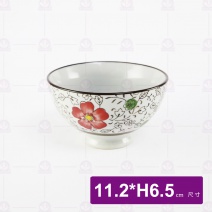 手繪紅菊4.5吋飯碗 11.2x6.5cm