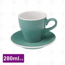 【LOVERAMICS愛陶樂】鬱金香拿鐵杯盤組-藍綠色 280ml
