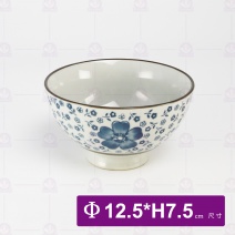 手繪藍菊大肚碗5吋
