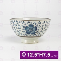 手繪藍菊大肚碗5吋