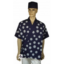 A272 日式廚師服-藍底日本菊 2L