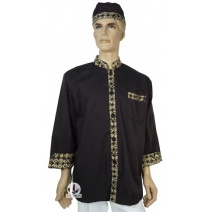 黑中山單排長袖廚師服(領.袖.口袋.門襟配小圓圖騰)