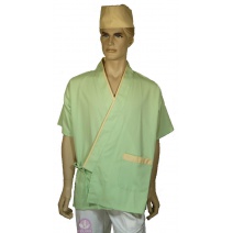 A265 日式廚師服-蘋果綠藍米黃門襟 2L