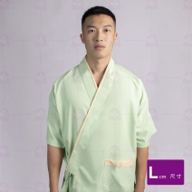 A265 日式廚師服-蘋果綠藍米黃門襟 L