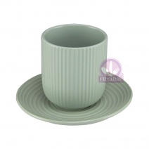 T80A37G 韓式條絨茶杯-綠 Φ7xH8cm(無附碟)