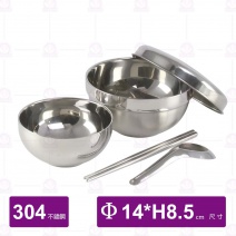 隔熱304圓便當盒組(便當盒+匙+筷+碗)