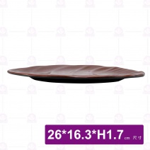 九谷D6葉形條紋盤-26x16.3xH1.7cm