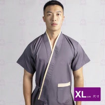 A262 日式廚服-鐵灰配米黃邊 XL