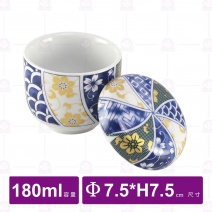 日風茶碗蒸(附蓋)(青白)-Φ7.5xH7.5cm