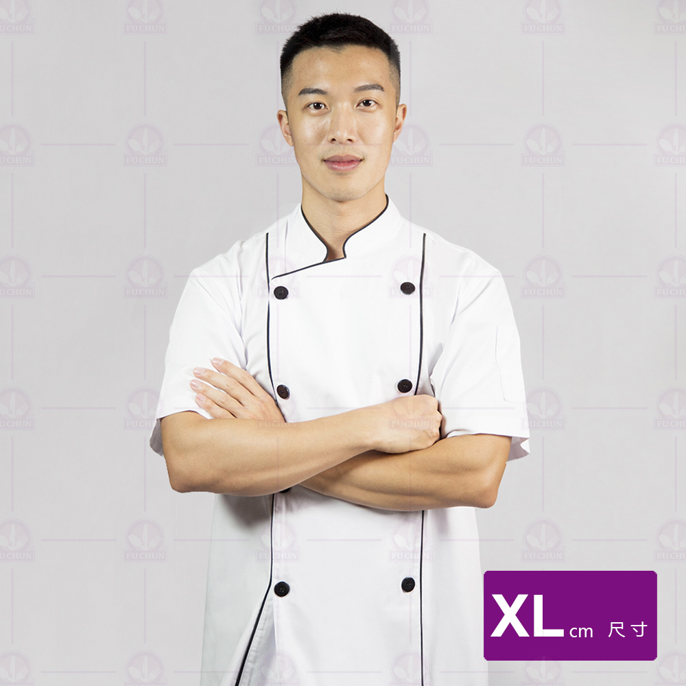 A119中山領雙排滾雙黑邊廚師服-短袖 XL