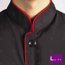 9778塔紗黑色領襟滾紅邊單排黑扣-短袖 L