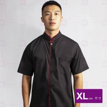 A069塔紗黑中山單排領/門襟滾紅邊-短袖 XL