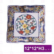 五吋正方碟(染錦牡丹)-12x12xH3cm