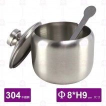 304不鏽鋼色佐料罐 (附匙)-Φ8xH9cm