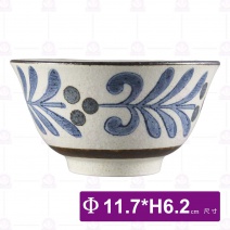 手繪圖滕4.5吋日式反口碗-Φ11.7xH6.2cm