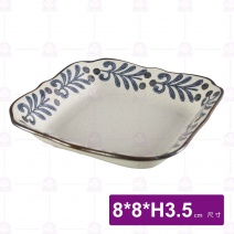 手繪圖滕7.5吋荷口四方盤-8x8xH3.5cm
