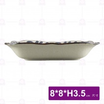 手繪圖滕7.5吋荷口四方盤-8x8xH3.5cm