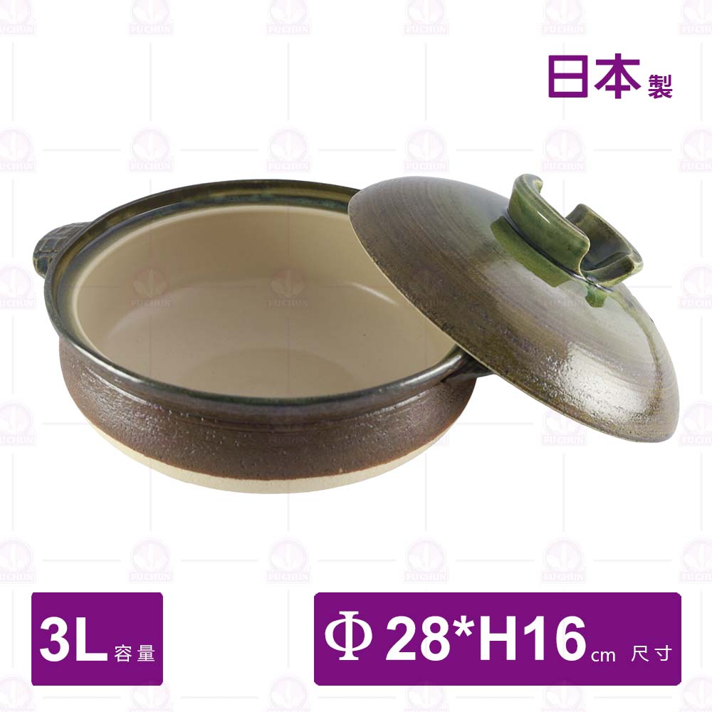 萬古燒南蠻玻璃耐熱深砂鍋(附蓋)9號-3L