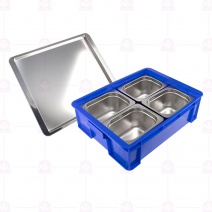 中型飯箱塑膠籃(無保溫)+1/4獨立盆*4+不銹鋼蓋*1